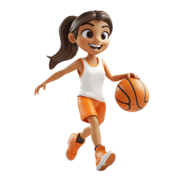 A Cartoon Girl Plays Basketball Energetically png
