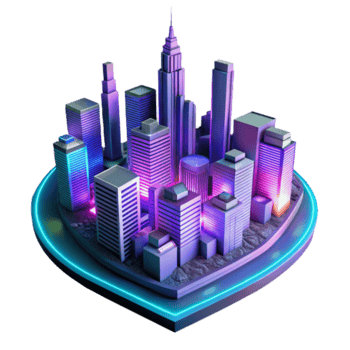 Neon Cityscape 3D Illustration Vibrant Urban Night Scene png