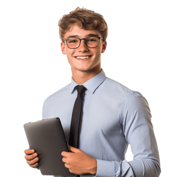 Young Businessman Holding Tablet Smiling Confidently. cut out png