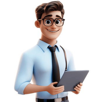 Smiling Cartoon Businessman Holding Tablet png