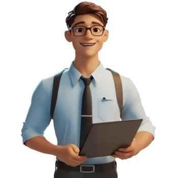 Friendly Cartoon Businessman Holds Tablet Ready for Work png