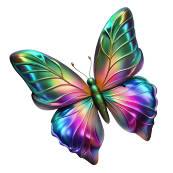 Iridescent 3D Butterfly Illustration, Colorful Wings, Rainbow Insect, Digital Art, Nature Inspired, Fantasy Creature, Jewel-toned Butterfly, Abstract Wings, Shiny Insect, Vibrant Butterfly png