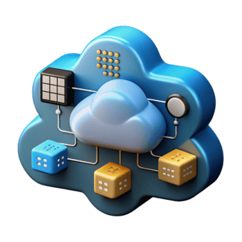 3D Illustration of Cloud Computing Network with Dice and Grid png