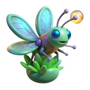Enchanted Firefly 3D Render A Cute Cartoon Insect on a Plant png