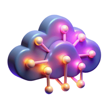 3D Cloud Network Illustration Connected Nodes and Glowing Elements png