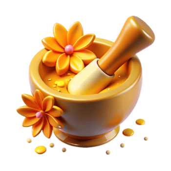 Vibrant Render of Yellow Mortar and Pestle with Flowers png