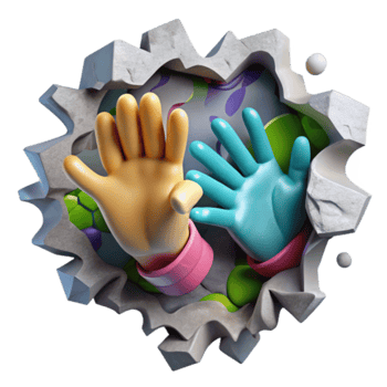 Illustration Two Cartoon Hands Breaking Through Wall Abstract Background png