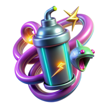 Vibrant 3D Illustration of Energy Canister with Cartoon Creature png