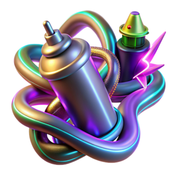 Abstract Render of Intertwined Metallic Tubes and Spray Cans png
