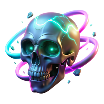 Neon Skull 3D Render Glowing Abstract Background png