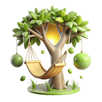Illustration Hammock Hanging Under Cartoon Tree, Relaxing Summer Scene png