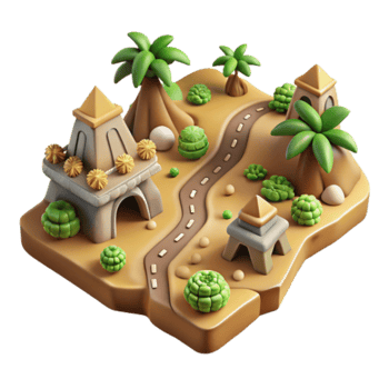 Whimsical Island Render Lush Vegetation Desert Oasis png