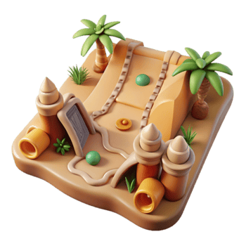 Render Sandcastle Playground Illustration with Palm Trees and Colorful Balls png