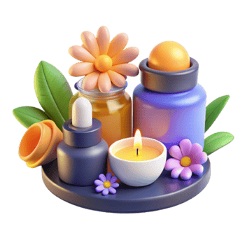 3D Illustration Spa Products Aromatic Candle Flowers Wellness png