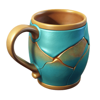 Teal and Gold 3D Render of a Decorative Mug png