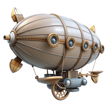 Steampunk Airship 3D Render Vintage Dirigible Illustration with Gold Accents png