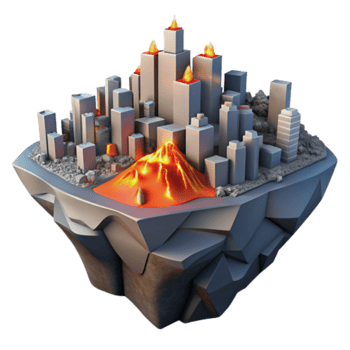 Volcanic Eruption 3D Cityscape Illustration Island Metropolis Under Siege png