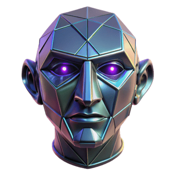 Geometric Metallic Head 3D Render, Iridescent Polygonal Face, Futuristic Digital Art png