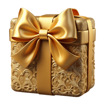 Golden Gift Box 3D Render Ornate Design with Luxurious Bow png