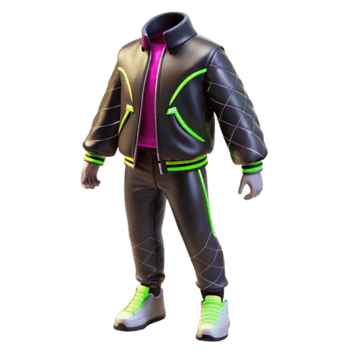 Neon 80s Retro 3D Render of a Stylish Outfit png