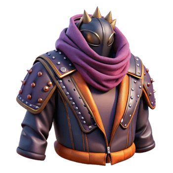 Spiked Leather Jacket 3D Render Fantasy Armor Design with Purple Scarf png