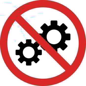 No settings sign isolated on white background . Gear prohibition sign . Do not repair icon . illustration vector