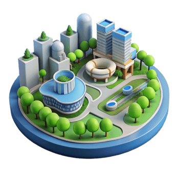 3D Isometric Cityscape Illustration Modern Buildings Green Spaces Urban Design png