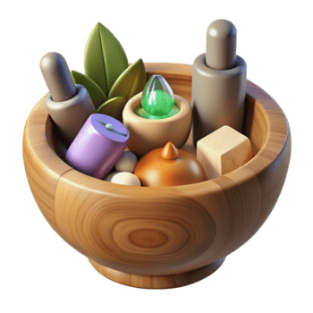 Wooden Bowl 3D Render of Spa Items Herbal Wellness Illustration png
