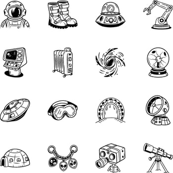 Bundle of Doodle Style Space Astronaut Icons vector