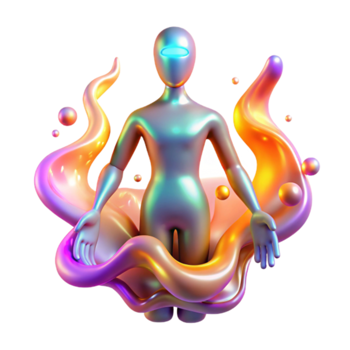 Render of a Metallic Figure in Colorful Liquid Abstract Background png