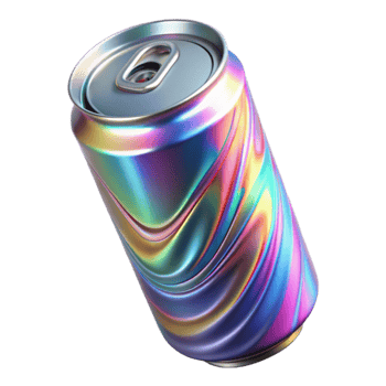 Iridescent Aluminum Can Render, Colorful Swirl Pattern, Beverage Container Design png