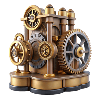 Steampunk Gear Mechanism 3D Illustration Intricate Clockwork Design, Brass and Bronze Gears, Vintage Industrial Aesthetic png