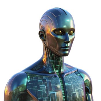Futuristic Robot Illustration Advanced AI, Metallic Body, Green Circuitry, Digital Technology, Artificial Intelligence, Humanoid, Cybernetic, Science Fiction, 3D Render, Technological Innovation png