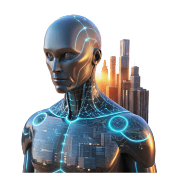 Futuristic Robot Cityscape 3D Illustration Advanced AI in Urban Environments png