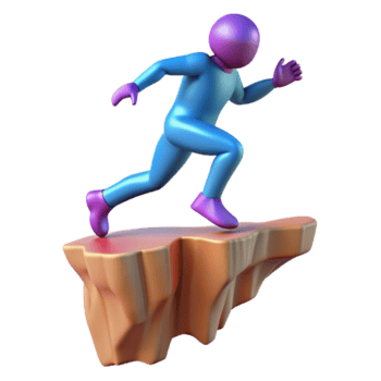 3D Illustration Running Figure Leaping Forward on Cliff Edge png