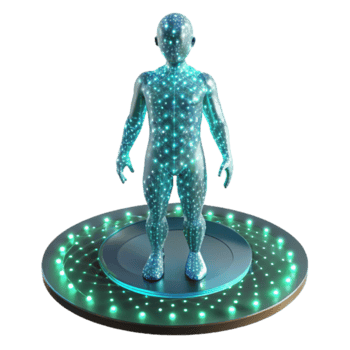 Futuristic 3D Render of a Childlike Figure with Illuminated Network Body png