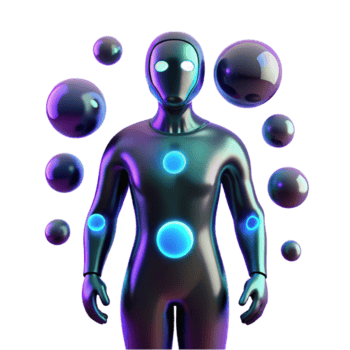 3D Render of a Metallic Figure with Glowing Orbs Illustration png