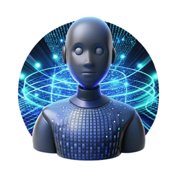 3D Render of a Childlike Robot in a Digital World png