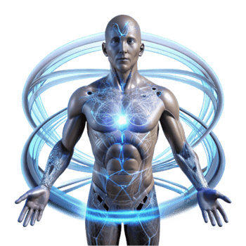 3D Illustration of Bio-Luminescent Humanoid Figure with Energy Field png