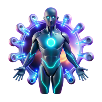 Cybernetic Humanoid in Viral Abstract 3D Render png