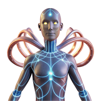Futuristic Cyborg Illustration Glowing Network Abstract 3D Render png
