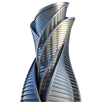 Futuristic Metal Tower 3D Render Sleek Architectural Design, Modern Building Illustration png