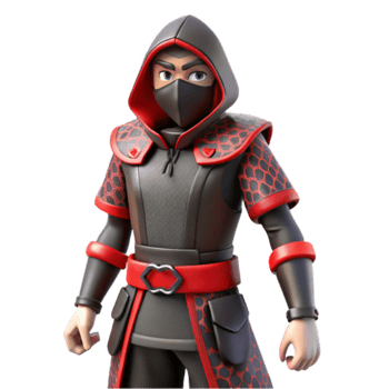 3D Render Red and Black Hooded Ninja Character Illustration png