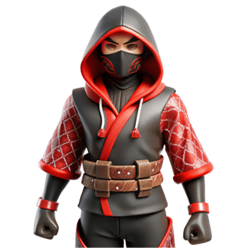 3D Render of a Red and Black Hooded Ninja Character png