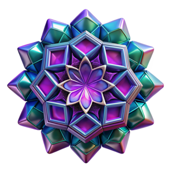 3D Iridescent Geometric Mandala Illustration Purple Teal Jewel Tones png