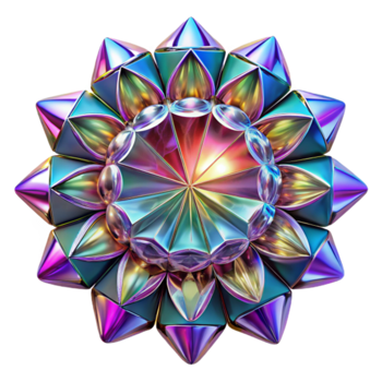 Iridescent Geometric Flower 3D Render Abstract Background png