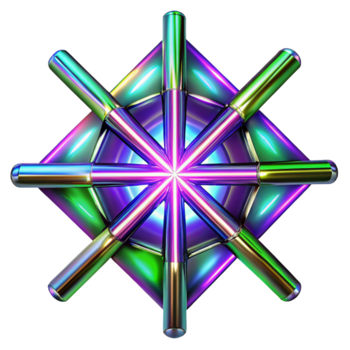 Vibrant Iridescent 3D Abstract Geometric Starburst Design png