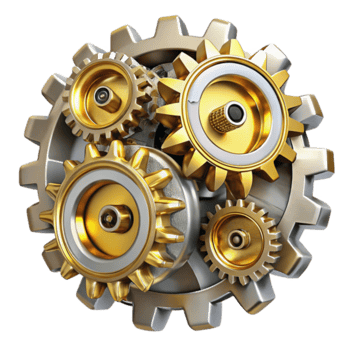 Golden Gears Illustration Interlocking Cogwheels, Precision Engineering, Mechanical System, Industrial Design, Metallic Texture, Abstract Background, Technology Concept, Gear Mechanism, Machine Parts png