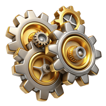 Interlocking Metallic Gears 3D Illustration Precision Engineering, Mechanical Design, Industrial Technology png