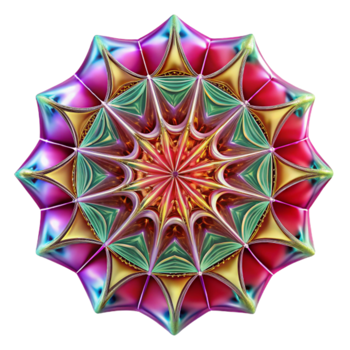 Vibrant 3D Mandala Illustration Intricate Geometric Design with Iridescent Colors png